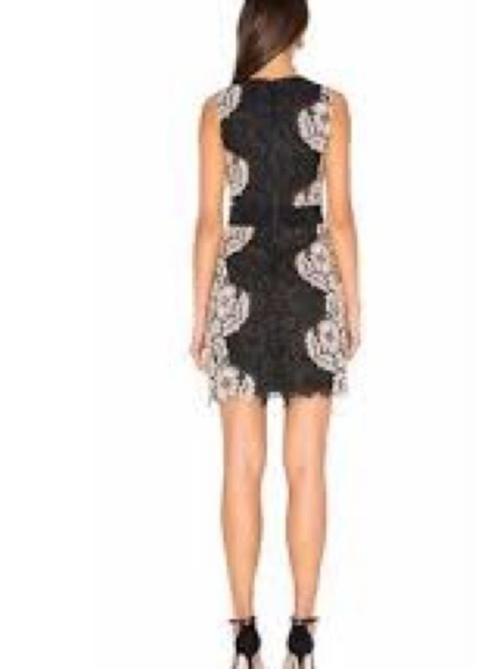 Alice + Olivia Black and White Floral Lace V-Neck Mini Dress Womens Size 6. - Picture 4 of 16